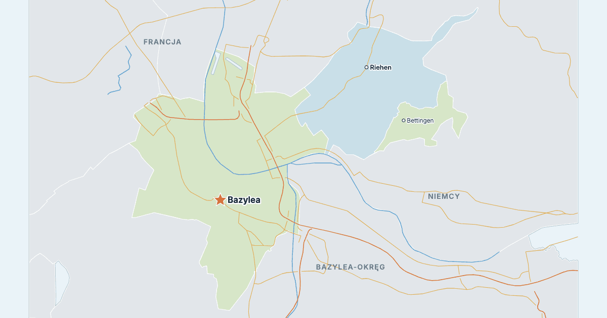 Mapa kantonu Bazylea-Miasto z największymi miastami