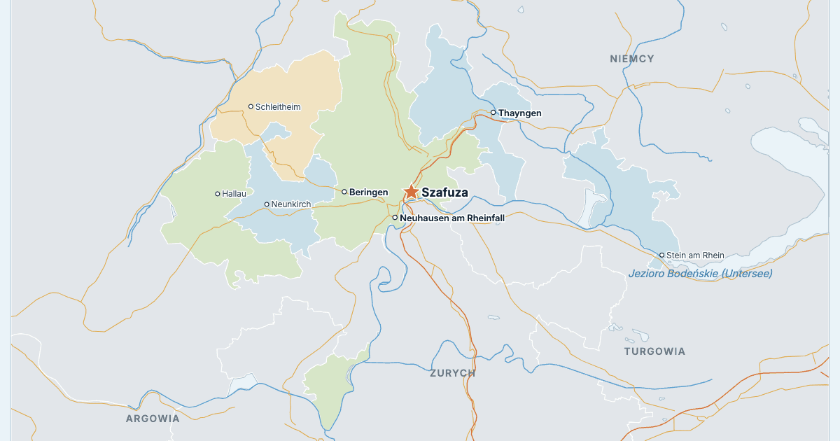 Mapa kantonu Szafuza z największymi miastami