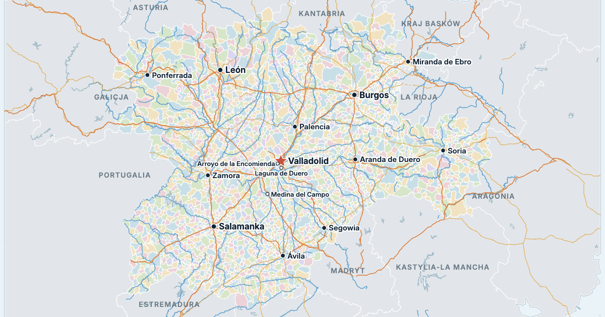 Mapa Kastylii i León z największymi miastami