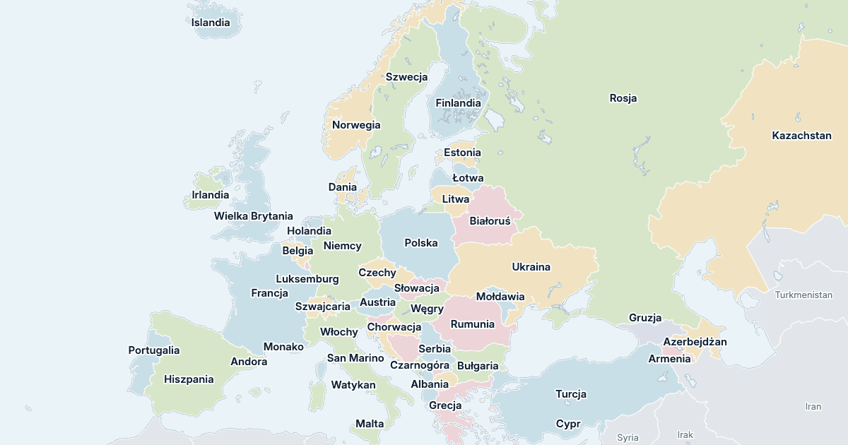 Mapa Europy: wszystkie państwa z nazwami
