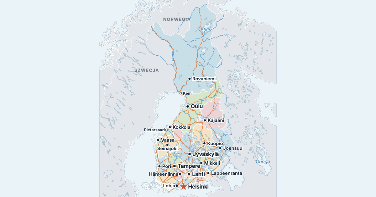 Mapa Finlandii z największymi miastami
