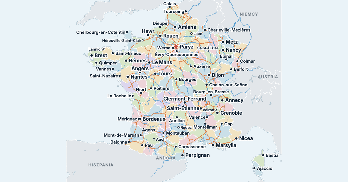 Mapa Francji z największymi miastami