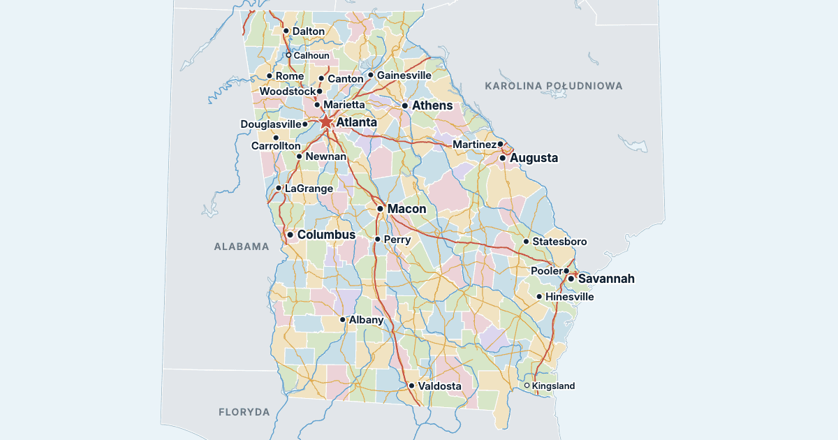 Mapa Georgii z największymi miastami