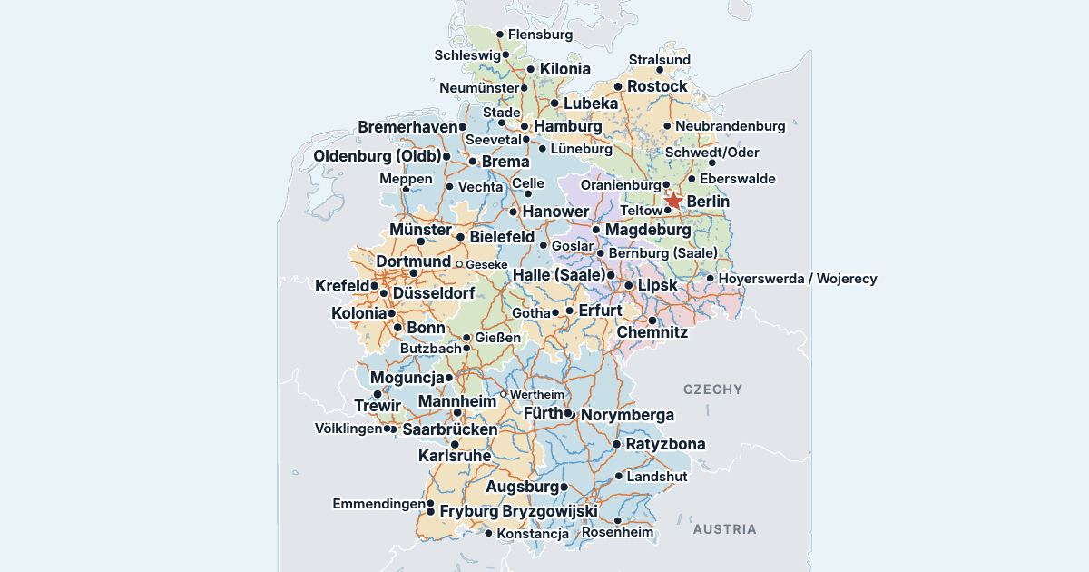 Mapa Niemiec z największymi miastami