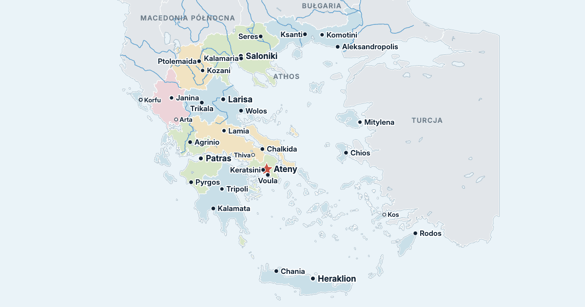 Mapa Grecji z największymi miastami