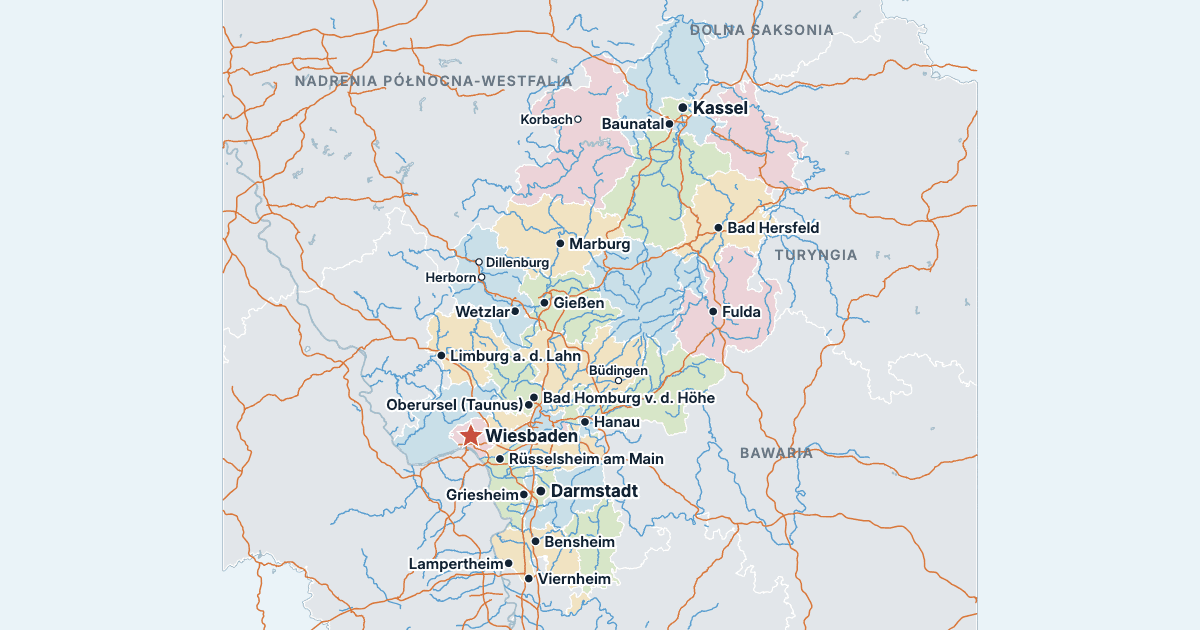 Mapa Hesji z największymi miastami