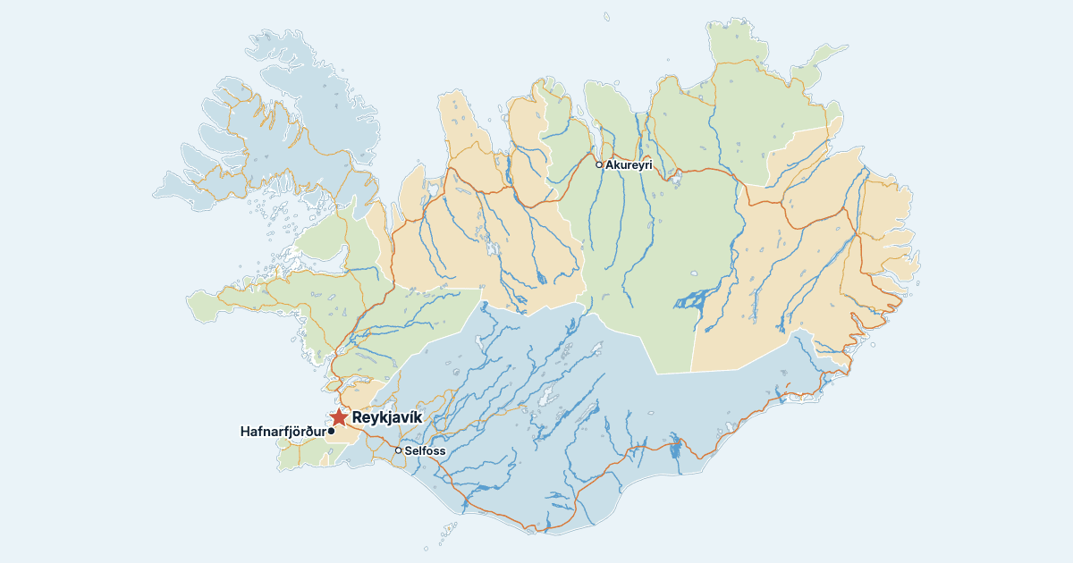Mapa Islandii z największymi miastami