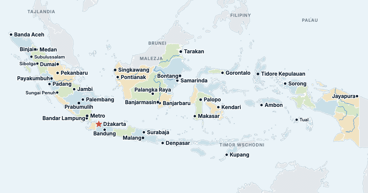 Mapa Indonezji z największymi miastami