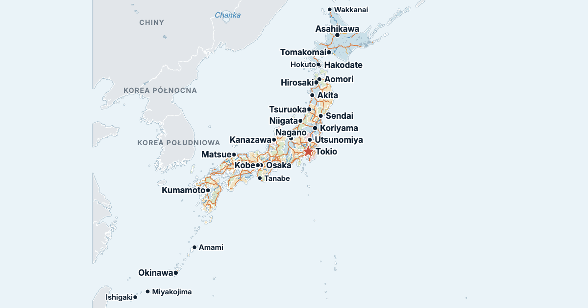 Mapa Japonii z największymi miastami