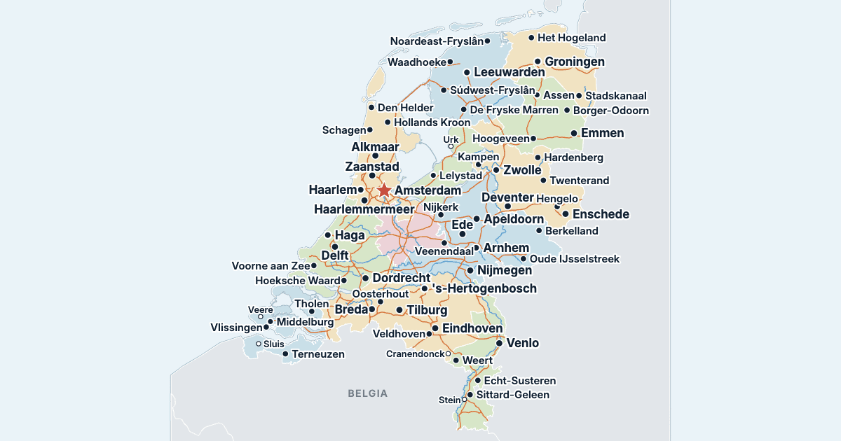 Mapa Holandii z największymi miastami