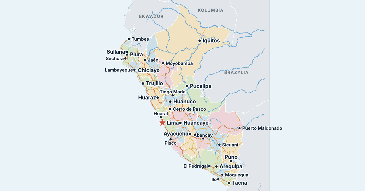 Mapa Peru z największymi miastami