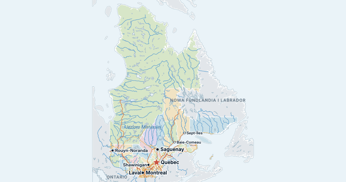 Mapa Quebecu z największymi miastami