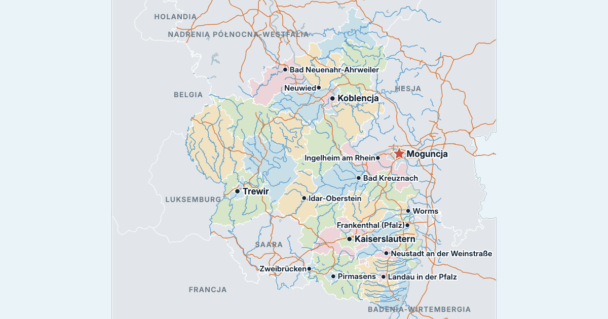 Mapa Nadrenii-Palatynatu z największymi miastami