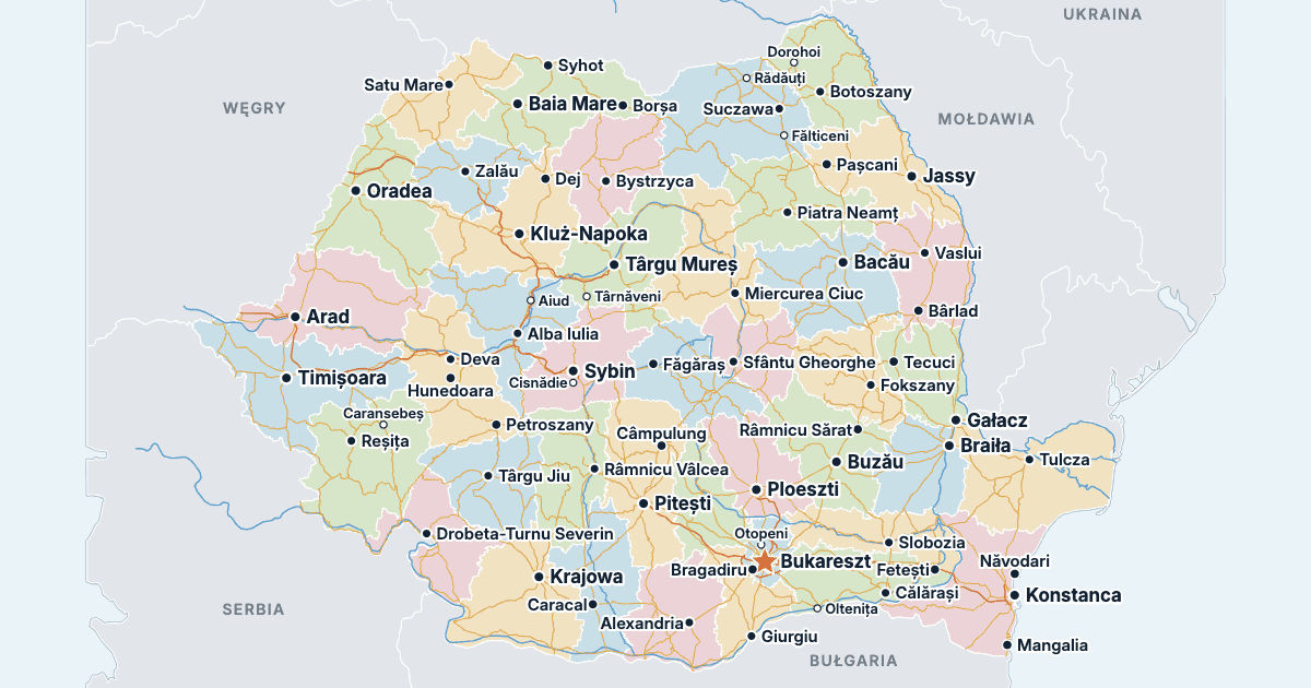 Mapa Rumunii z największymi miastami
