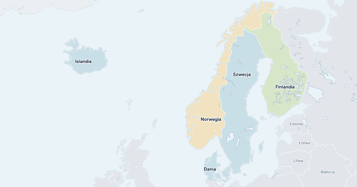 Mapa Skandynawii: wszystkie państwa z nazwami