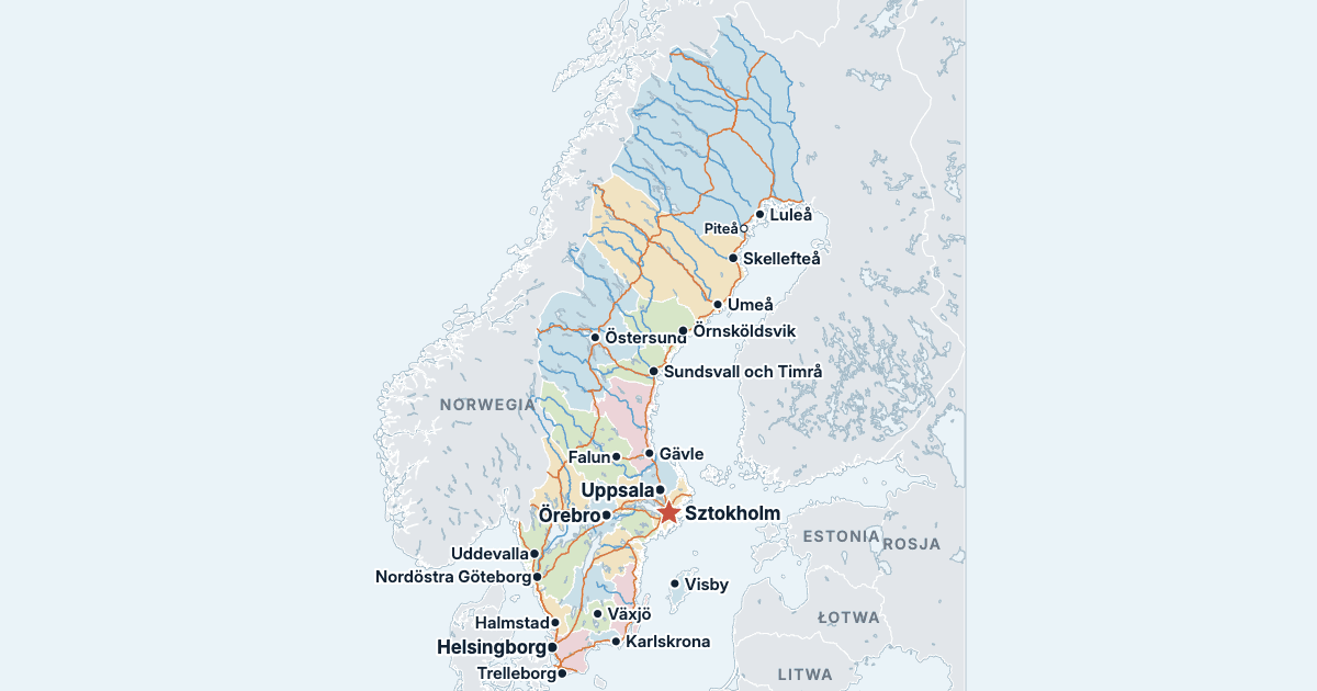 Mapa Szwecji z największymi miastami