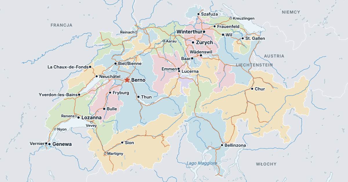 Mapa Szwajcarii z największymi miastami