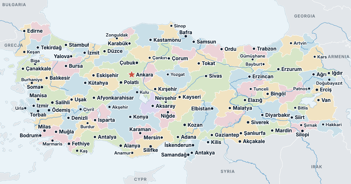 Mapa Turcji z największymi miastami