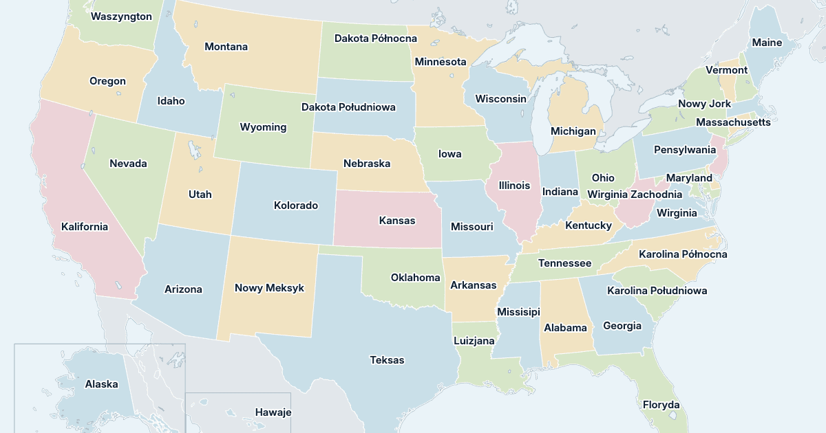 Mapa USA: wszystkie stany z nazwami