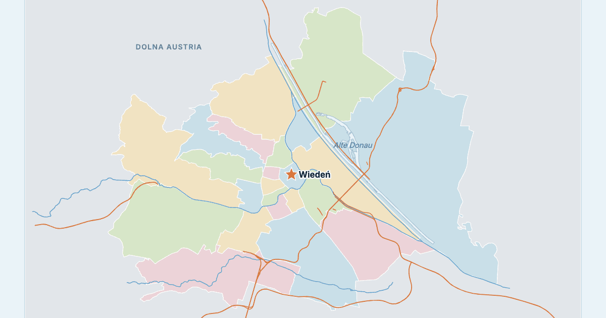 Mapa Wiednia z największymi miastami