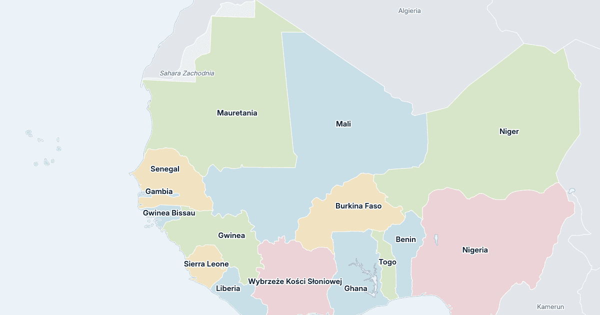 Mapa Afryki Zachodniej: wszystkie państwa z nazwami