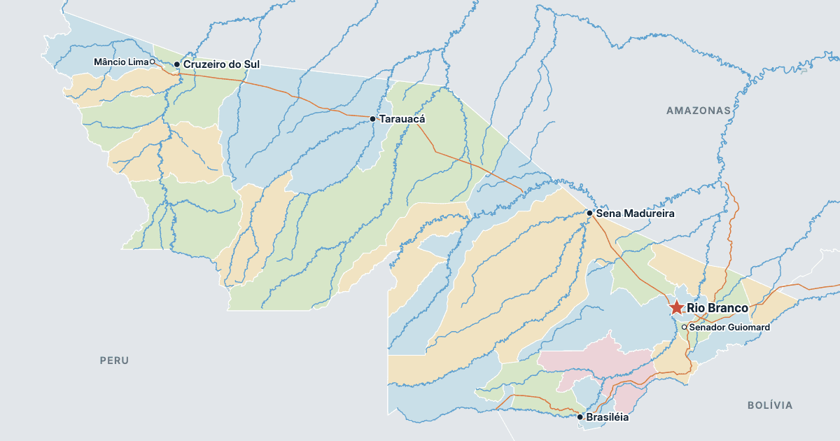 Mapa do Acre com as maiores cidades