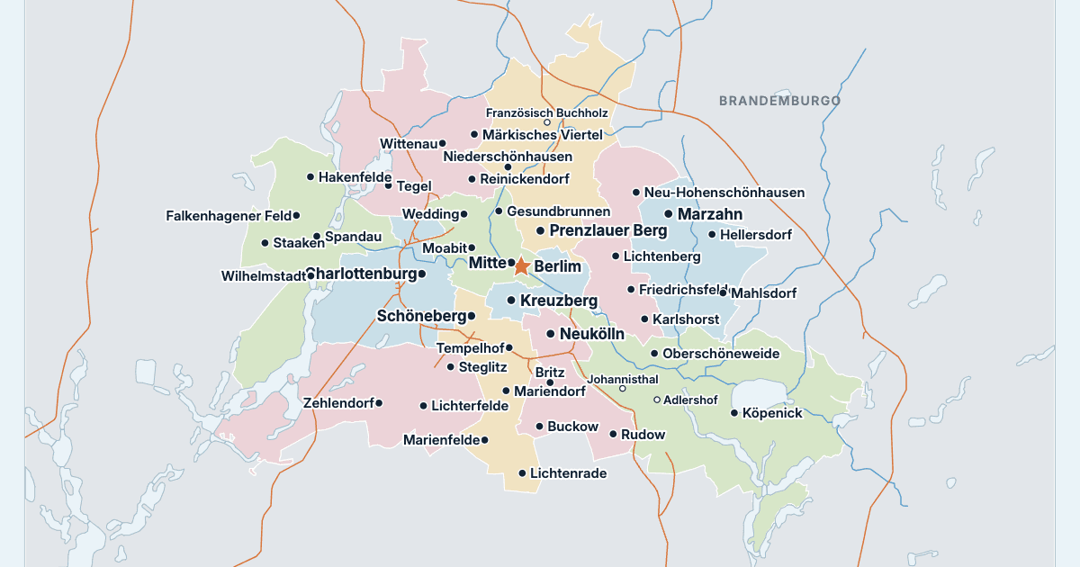 Mapa de Berlim com as maiores cidades
