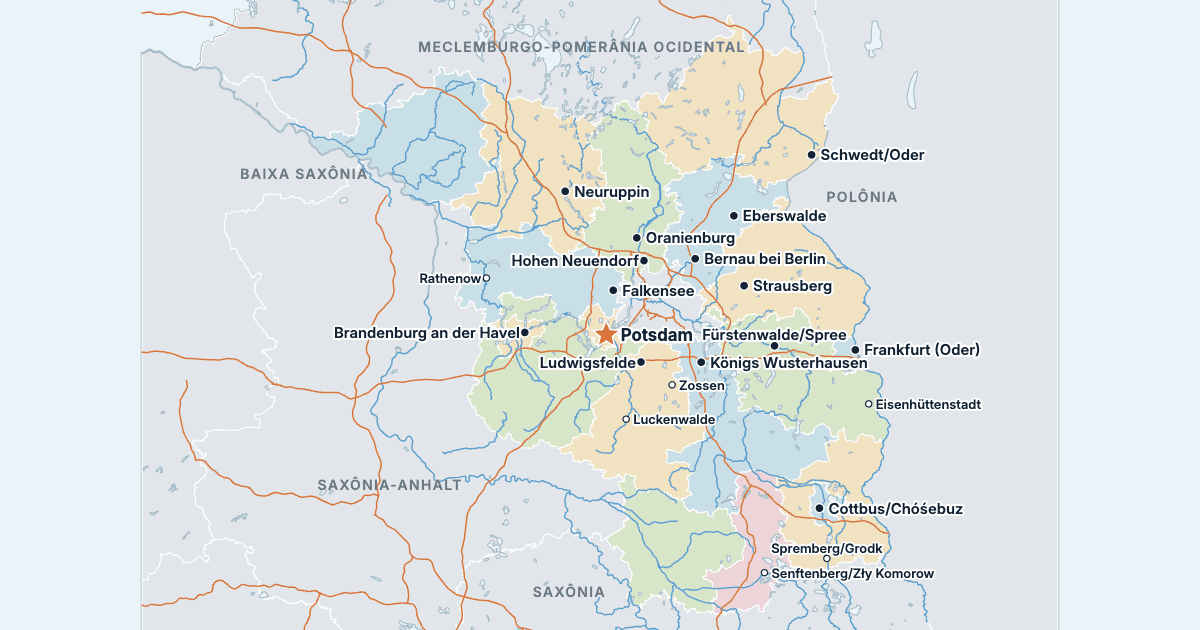 Mapa do Brandemburgo com as maiores cidades