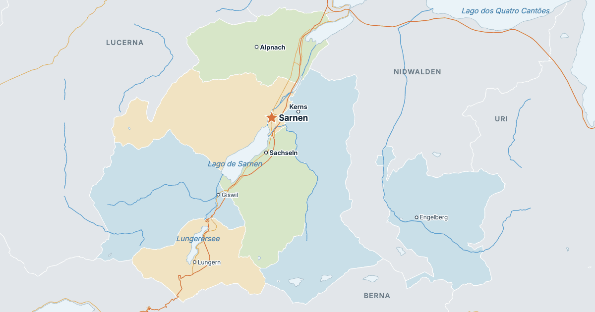 Mapa do cantão de Obwalden com as maiores cidades