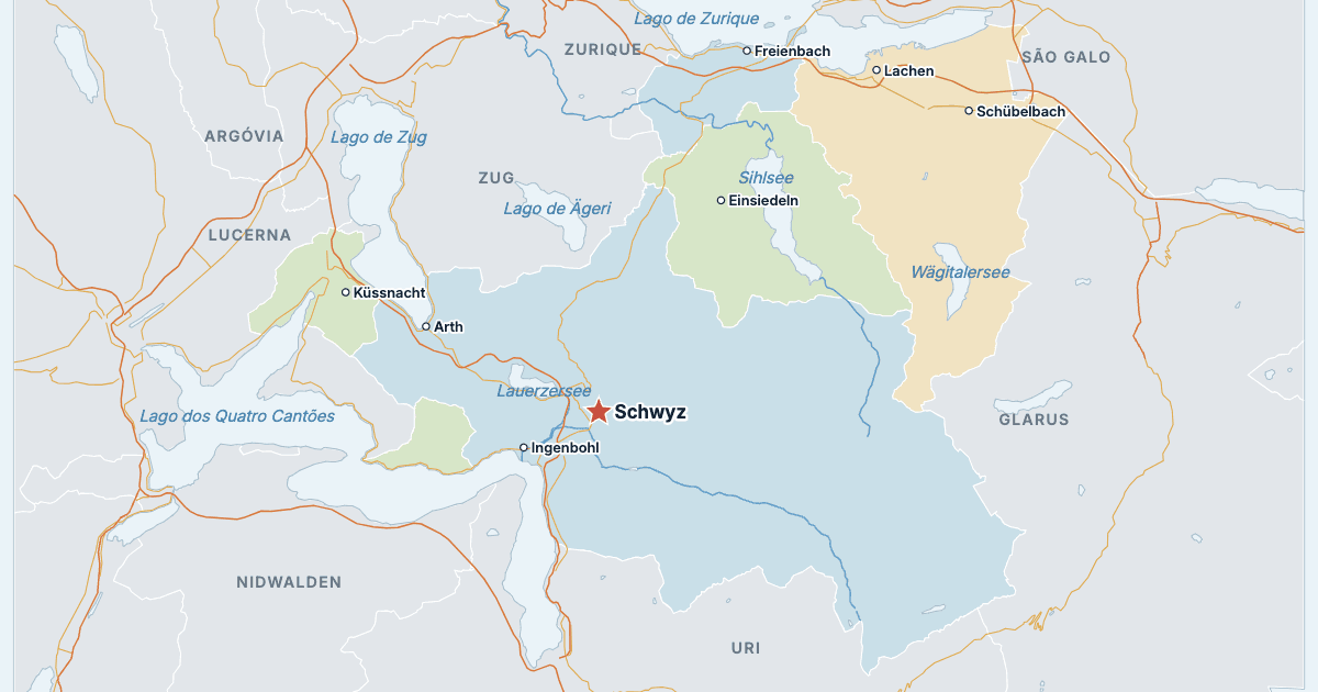 Mapa do cantão de Schwyz com as maiores cidades
