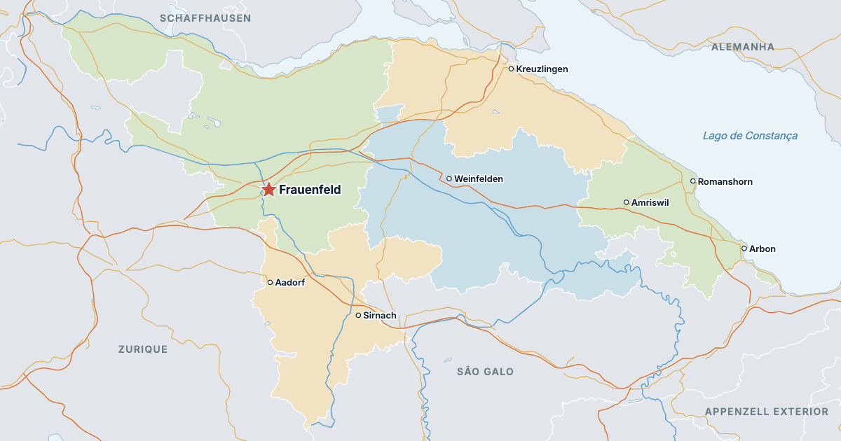 Mapa do cantão de Turgóvia com as maiores cidades