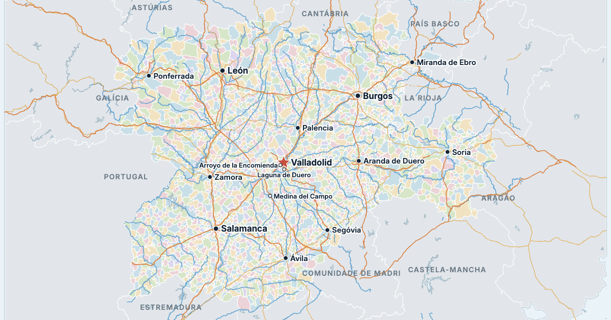 Mapa de Castela e Leão com as maiores cidades