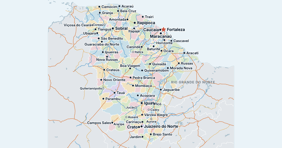 Mapa do Ceará com as maiores cidades
