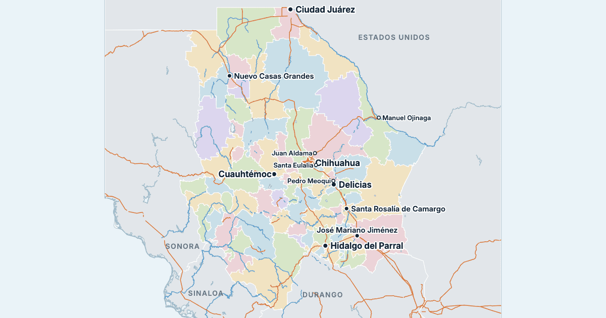 Mapa de Chihuahua com as maiores cidades