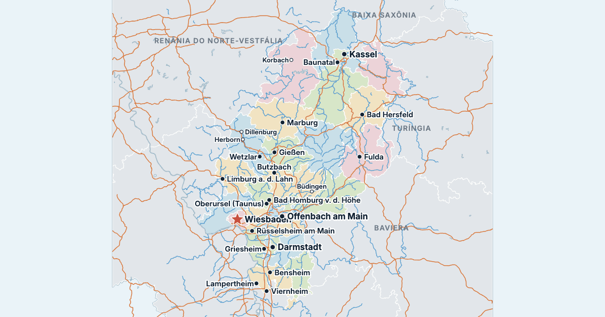 Mapa do Hesse com as maiores cidades