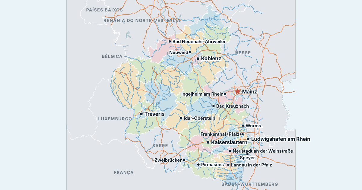 Mapa da Renânia-Palatinado com as maiores cidades