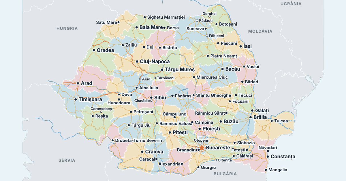 Mapa da Romênia com as maiores cidades