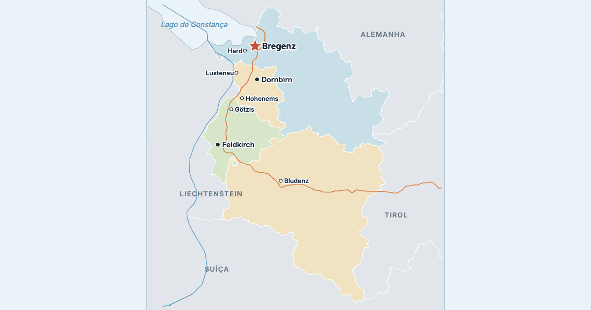Mapa do Vorarlberg com as maiores cidades