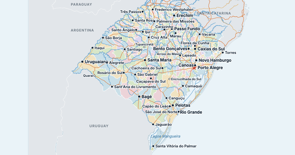 Map of Rio Grande do Sul with its largest cities