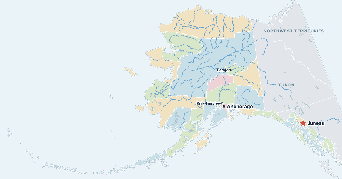Karta över Alaska med de största städerna