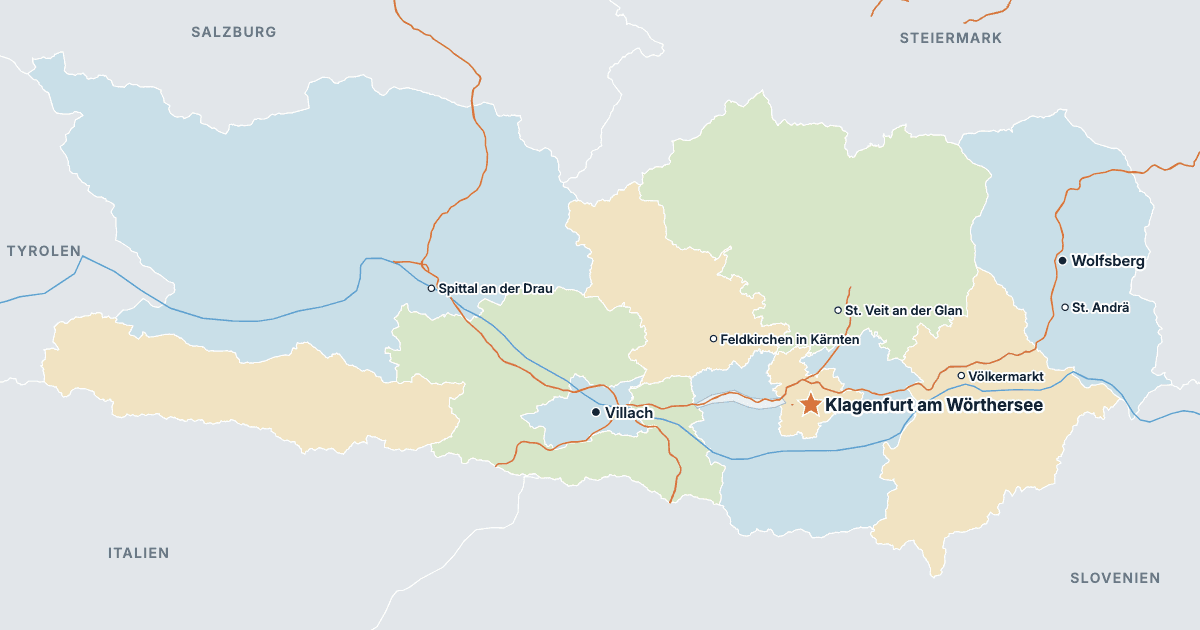 Karta över Kärnten med de största städerna