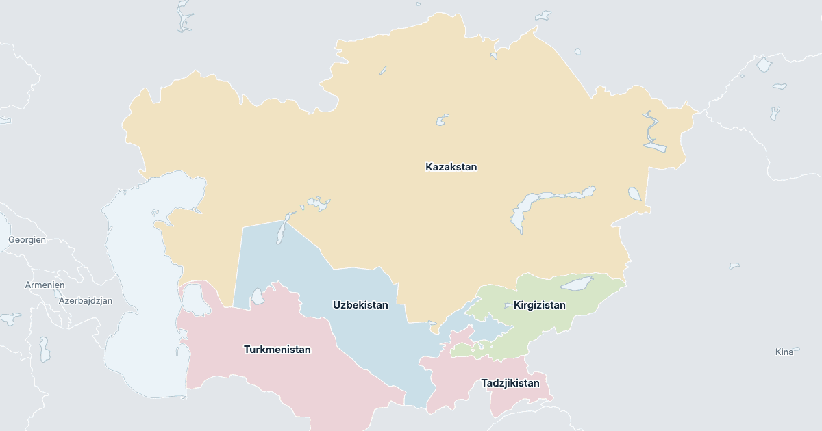 Karta över Centralasien: alla länder med namn