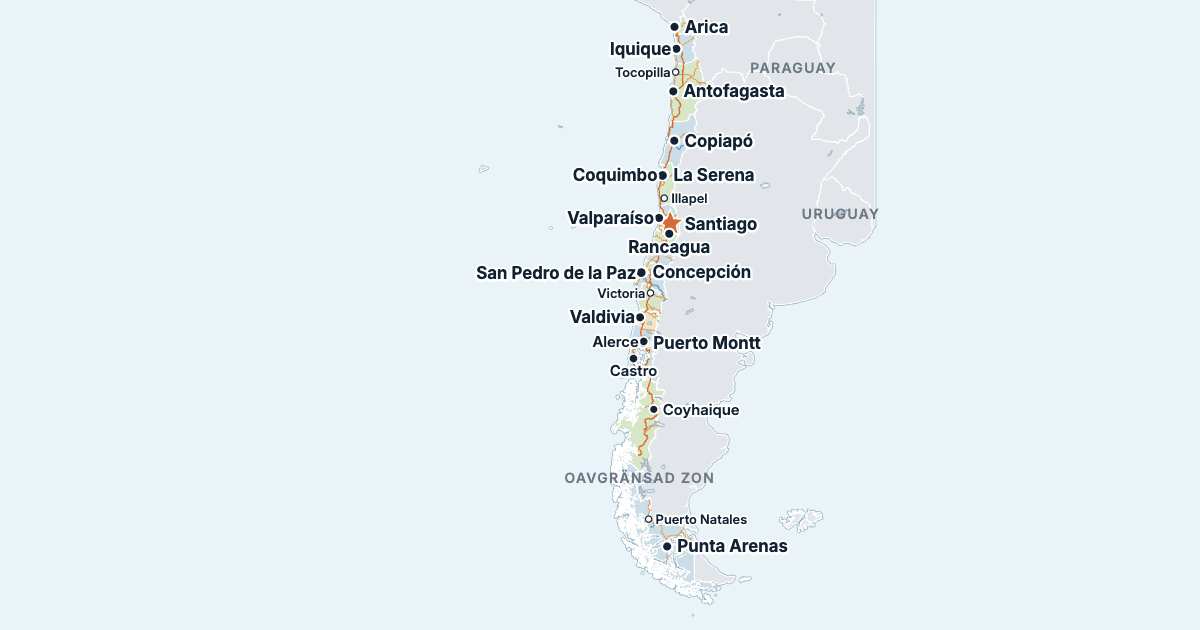 Karta över Chile med de största städerna