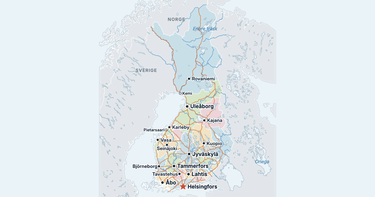 Finlandskarta med de största städerna