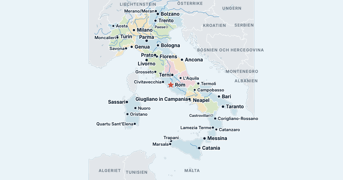 Karta över Italien med de största städerna
