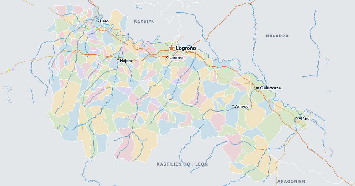 Karta över La Rioja med de största städerna