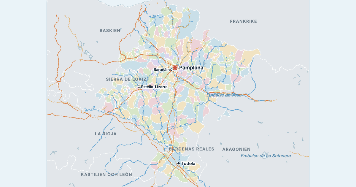 Karta över Navarra med de största städerna