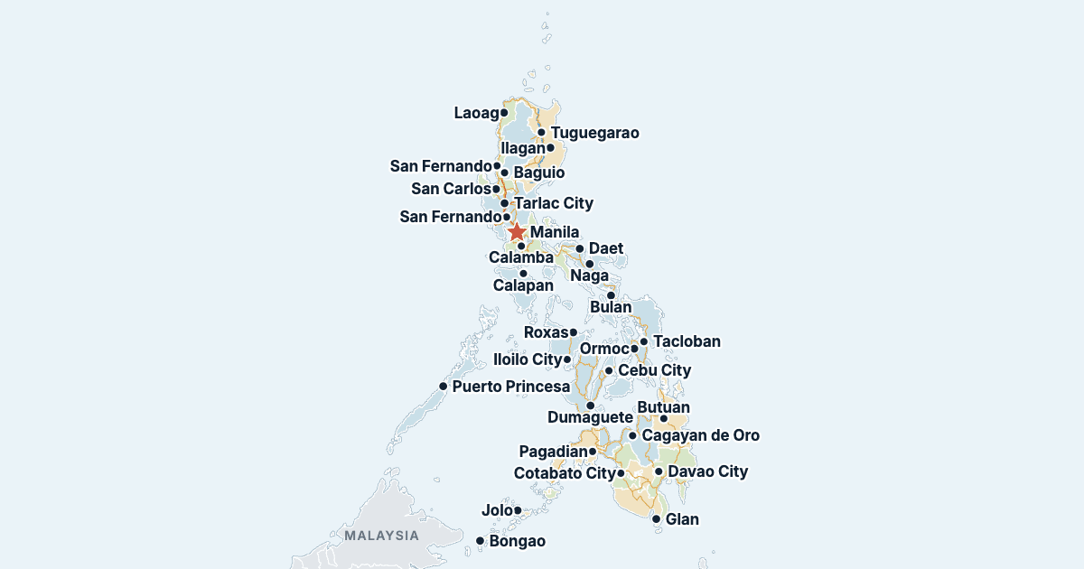 Karta över Filippinerna med de största städerna