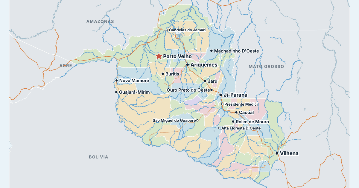 Karta över Rondônia med de största städerna