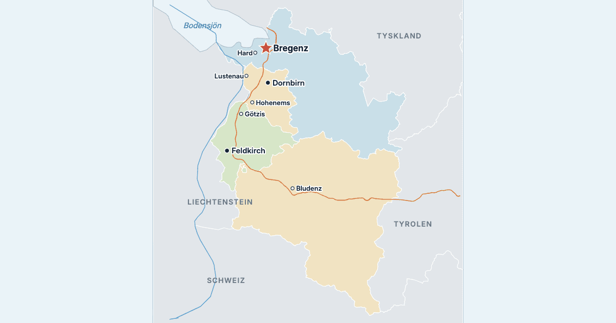 Karta över Vorarlberg med de största städerna